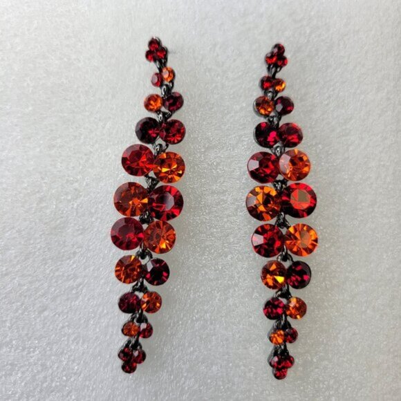 Red Crystal Drop Earrings Long Dangling Crystal Earrings - Picture 3 of 5
